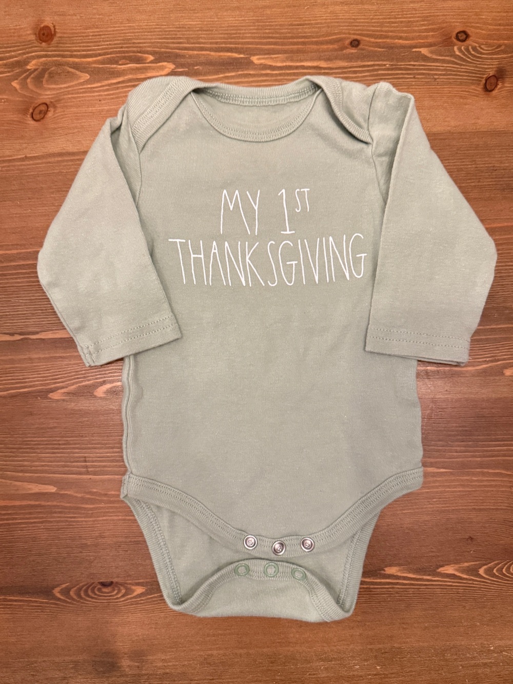Rae Dunn Baby Long-Sleeve 'My 1st Thanksgiving' One-Piece Bodysuit Sage (3-6M)